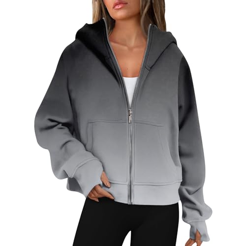 Sweatjacke Damen Mit Kapuze Oversize Übergangsjacke Frauen Hoodie Winterjacke Damen Warm Damen-Jacken Reissverschluss Sportjacke Damen Mit Taschen Jacke Damen Winter Mantel Damen Winter Outdoor von FUPODD