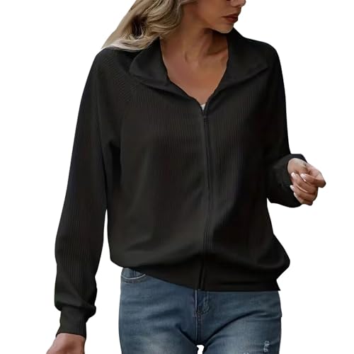 Sweatjacke Damen Ohne Kapuze Cord Jacke Damen Winter Herbstjacke Damen Reissverschluss Cordjacke Locker Damen-Jacken Corduroy Mantel Damen Einfarbig Übergangsjacke Frauen Langarm Causal Tops von FUPODD