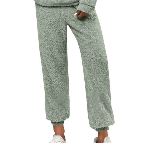 Teddy Fleece Hosen Damen Warm Plüsch Jogginghose Frauen Winter Lang Pyjamahose Haushose Flauschig Thermohose Einfarbige Fleecehose Elastische Taille Winterhose Freizeithose Schlafanzughose von FUPODD