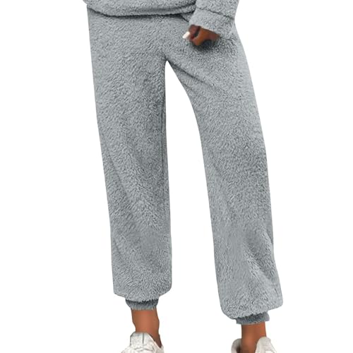 Teddy Fleece Hosen Damen Warm Plüsch Jogginghose Frauen Winter Lang Pyjamahose Haushose Flauschig Thermohose Einfarbige Fleecehose Elastische Taille Winterhose Freizeithose Schlafanzughose von FUPODD