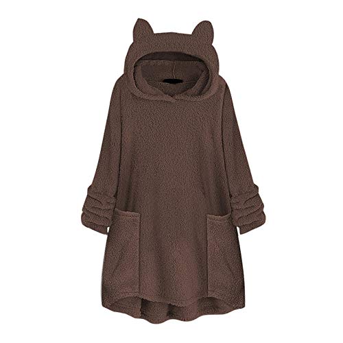 Teddy Fleece Kapuzenpullover Damen Katze Ohr Hoodie Decke Kuschelpullover Sweatshirt Mit Ohren Pullover Frauen Weich Bequem Pulli Oversize Langarmshirt Warme Sweatjacke Mode Winterpullover von FUPODD