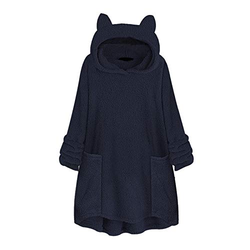 Teddy Fleece Kapuzenpullover Damen Katze Ohr Hoodie Decke Kuschelpullover Sweatshirt Mit Ohren Pullover Frauen Weich Bequem Pulli Oversize Langarmshirt Warme Sweatjacke Mode Winterpullover von FUPODD