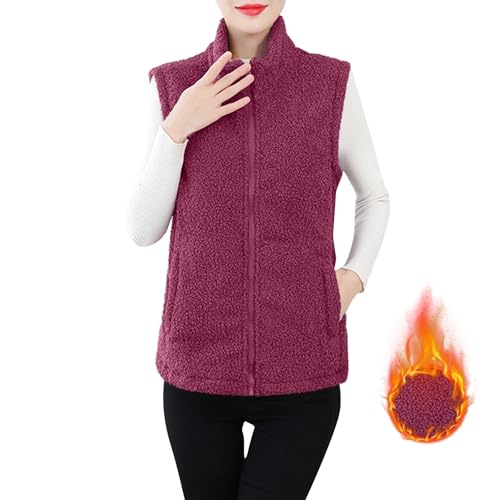 Teddy Fleece Weste Damen Ärmellos Teddyfleece Jacke Damenwesten Zipper Teddyfell Weste Frauen Mit Taschen Winterweste Warme Leicht Fleeceweste Kurz Teddyjacke Casual Plüsch Westen Winter von FUPODD