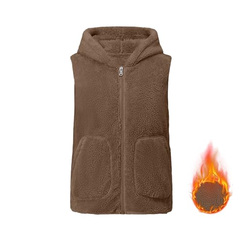 Teddy Fleece Weste Damen Mit Kapuze Winterweste Warme Dicke Ärmellos Teddyfleece Jacke Kuschelig Damenwesten Zipper Teddyfell Weste Frauen Mit Taschen Fleeceweste Casual Plüsch Westen Winter von FUPODD
