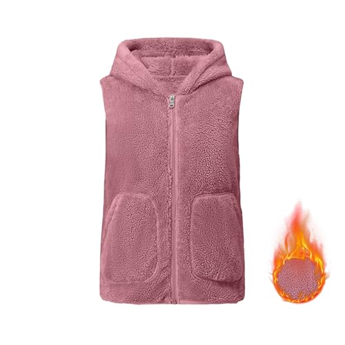 Teddy Fleece Weste Damen Mit Kapuze Winterweste Warme Dicke Ärmellos Teddyfleece Jacke Kuschelig Damenwesten Zipper Teddyfell Weste Frauen Mit Taschen Fleeceweste Casual Plüsch Westen Winter von FUPODD