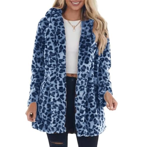 Teddy Mantel Damen Leopard Wintermantel Damen Lang Fleecejacke Flauschig Teddyjacke Revers Winterjacke Warm Fleece Teddymantel Leopardenmuster Teddyfleece Jacke Winter Plüschjacke Mit Taschen von FUPODD