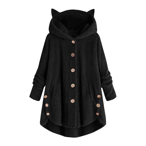 Teddyjacke Damen Hoodie Mit Ohren Fleecejacke Winter Plüschjacke Katze Ohr Kapuzenpullover Winterjacke Warm Teddyfleece Mantel Fellmantel Übergangsjacke Kuscheljacke Frauen Flauschig Jacke von FUPODD