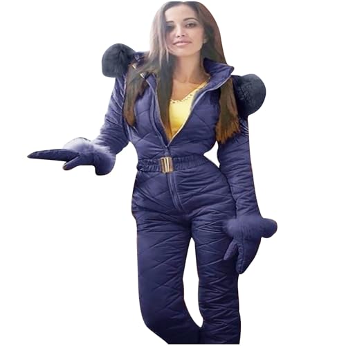 Thermo Schneeoverall Warm Skibekleidung Set Jumpsuit Zweiteilig Bodysuit Fleece Schneejacke Schnee Set Retro Skibekleidung Mit Reißverschluss Skianzug Für Damen Warm Outdoor-Sportarten Kragen von FUPODD