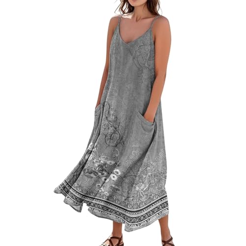 Trägerkleid Damen Sommer Lang Elegant Sommerkleid Damen Leicht Und Luftig Blumenkleid Vintage A Linie Maxikleid Sommer Boho Kleid Mit Taschen Kleider Frauen Spaghettiträger Strandkleid Locker Trägerkleid Damen Sommer Lang Elegant Sommerkleid Damen Leicht Und Luftig Blumenkleid Vintage A Linie Maxikleid Sommer Boho Kleid Mit Taschen Kleider Frauen Spaghettiträger Strandkleid Locker von FUPODD