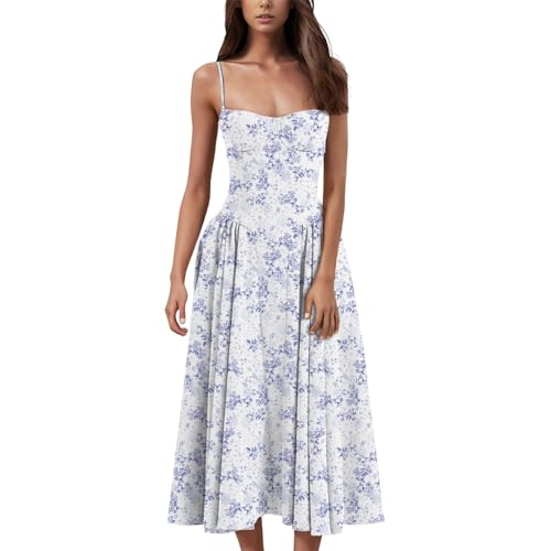 Trägerkleid Korsett Kleid Hochzeitsgast Damen Bandeau Spaghettiträger-Kleid A Linie Luftige Sommerkleider Weisses Brautkleid Standesamt Sommerkleidung Weißes Sommerkleid Lang Multiway von FUPODD