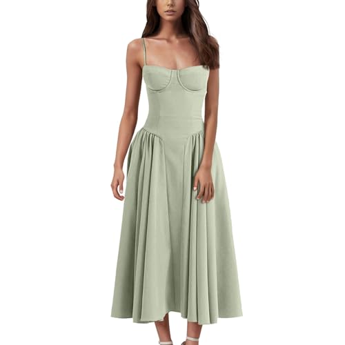 Trägerkleid Korsett Kleid Hochzeitsgast Damen Bandeau Spaghettiträger-Kleid A Linie Luftige Sommerkleider Weisses Brautkleid Standesamt Sommerkleidung Weißes Sommerkleid Lang Multiway von FUPODD