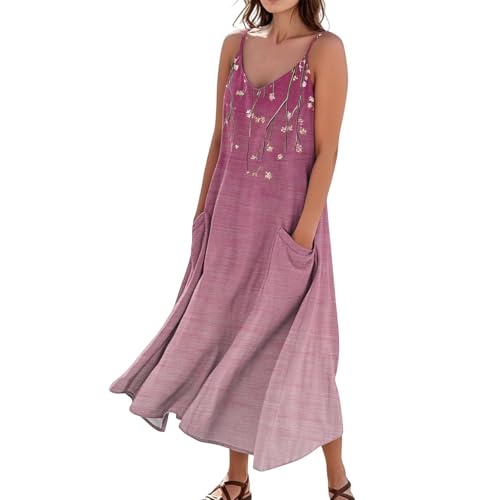 Trägerkleid Musselin Kleid Damen Strand Boho Kleid Damen Freizeit Sommerkleid Leicht Luftig Weite Dünne Flatterndem Casual Summer Dress for Women A Linien Lange Sommerkleider Strand Tunika von FUPODD