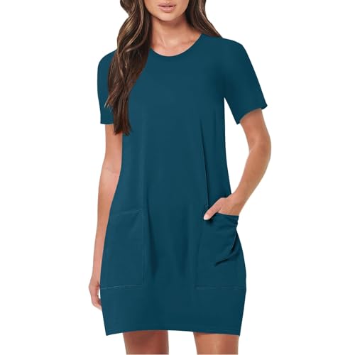 Tshirt Kleid Damen Sommer Kurz Sommerkleid Damen Leicht Elegant Mini Blusenkleid Mit Taschen Elegante Kleider Frauen Leichte Sommerkleider Leicht Und Luftig Tunika Kleid Einfarbig Strandkleid von FUPODD