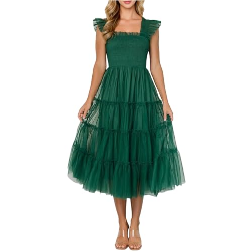 Tüll Kleid Damen Lang Abendkleider Elegant Für Hochzeit Ballkleid Gesmoktes Cocktailkleid Hochzeitsgast Abschlusskleid Tüllkleid Festlich Kleid A Linie Festliche Kleider Frauen Partykleid von FUPODD