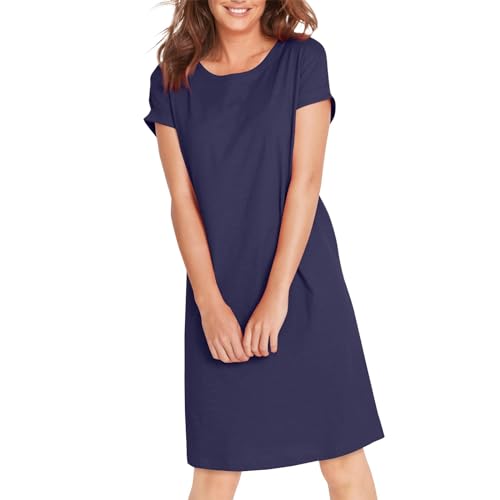 Tunika Kleid Damen Sommer Kurz Blusenkleid Gerader Schnitt Sommerkleid Elegant Minikleid Kurzarm Sommerkleider Leicht Und Luftig Tshirt Kleider Frauen Einfarbig Damenkleider Shirtkleid Weit von FUPODD