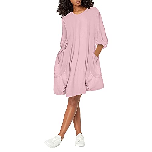 Tunika Kleid Damen Sommer Kurz Große Größen Kleider Elegant Sommerkleid Knielang Blusenkleid Halbarm Strandkleid Oversize Sommerkleider Leicht Luftig Einfarbig Shirtkleid Frauen Mit Taschen von FUPODD