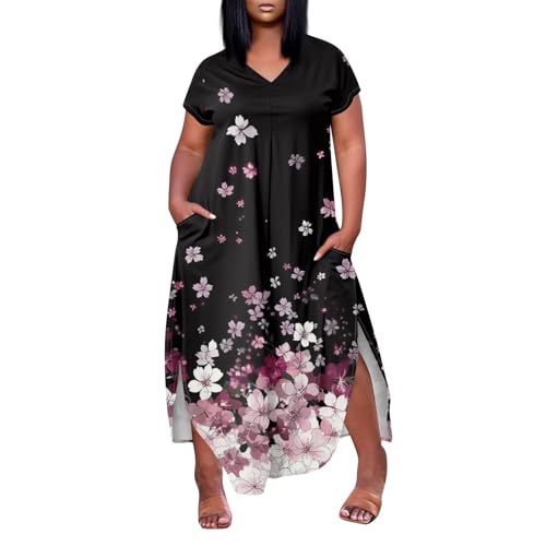 Tunika Kleid Damen Sommer Übergröße Damenkleider Midilänge Bedruckt Strandkleider Farbverlauf Übergrösse Casual Alltags Oversize Umstandsmode Strandtunika A Linien Leichte Sommerkleider von FUPODD