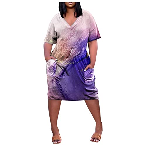 Tunika Kleid Große Größen Sommerkleid Damen Midi Elegant Kleider Sommer Mit Taschen Strandkleid Frauen Boho Sommerkleider Leicht Luftig Blusenkleid Kurzarm Mollig Shirtkleid Grosse Grössen von FUPODD