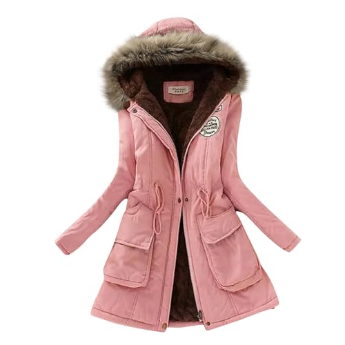 Übergangsmantel Damen Frauen Winterjacke Langer Mantel Damen Jacke Mit Teddyfutter Damen Damen Daunenmantel Damen Mantel Lang Damen Parka Mit Teddyfutter Winterjacke Damen Mit Fellkapuze von FUPODD