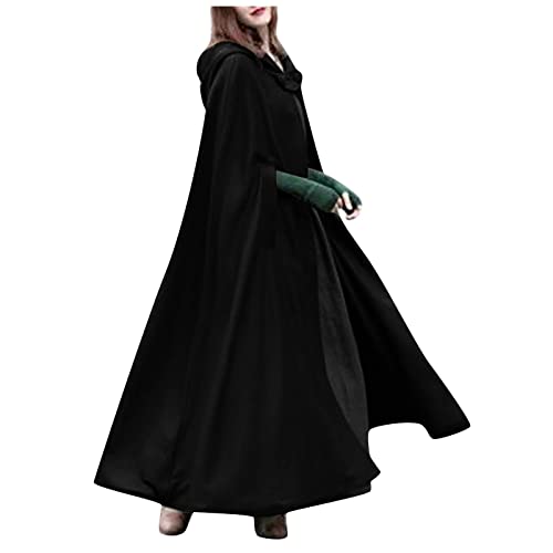 Umhang Damen mit Kapuze Wintermantel Damen Lang Halloween Cape Mantel Frauen Winter Lang Fasching Kostüm Cardigan Winddichte Jacke Trenchcoat Mittelalter Robe Poncho Vampir Hexen Longstrickjacke von FUPODD
