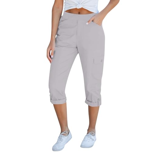 Wanderhose Damen Kurz Mit Vielen Taschen Caprihose Damen Sommer Jogginghose Damen Mit Gummizug Dreiviertel Laufhose Damen Sommerhose Damen Leicht Sporthose Damen 3/4 Cargohose Freizeithose Bequeme von FUPODD