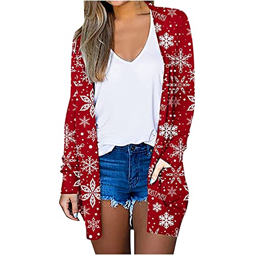 Weihnachts Strickjacke Damen Lang Cardigan Damen Elegant Strickjacken Für Damen Weihnachten Frauen Langarm Pullover Casual Strickmantel Mit Taschen Strickcardigan Freizeitjacke Open Front von FUPODD