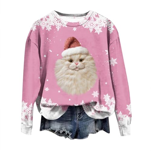 Weihnachtspullover Katze Damen Lustig Weihnachtspulli Frauen Weihnachts Pullover Christmas Pulli Katzenmotiv Weihnachten Sweatshirt Xmas Langarmshirts Ugly Sweater Katzen Weihnachtsmotiv von FUPODD