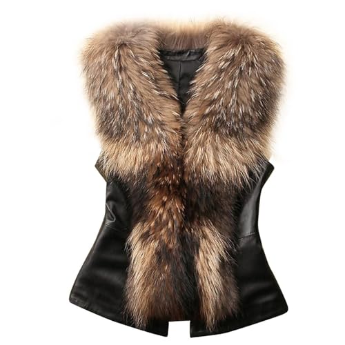 Weste Damen Winter Kunstfell Mantel Elegant Casual Fellmantel ärmellos Pelzmantel Damen Outwear Westen Frauen Pelz Kragen Lederjacke Mit Fellweste Faux Fell Outdoor Pelzweste Warm Winterjacke von FUPODD