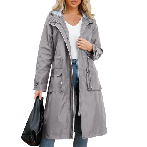 Wind Und Regenjacke Damen Uv Sommermantel Leichte Sportjacke Outdoor Jacke Sommerparka Blau Sportjacke Sportjacke Trench Coat Women Camping Regenjacke Festival Trainingsanzug Regenbekleidung von FUPODD