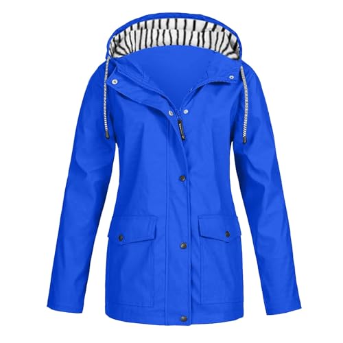 Wind Und Regenjacke Damen Wasserdicht Atmungsaktiv Leichte Regenjacke Damen Mit Kapuze Übergangsjacke Softshelljacke Damen Fahrradjacke Regenmantel Damen Reißverschluss Outdoorjacke Wanderjacke von FUPODD