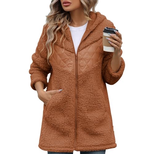 Winterjacke Damen Warm Fleece Kapuzensweatshirt Reissverschluss Wintermantel Damen Einfarbig Damen-Jacken Teddyfutter Jacke Damen Winter Teddyfell Sweatshirtjacke Pullover Mit Fleecefutter von FUPODD