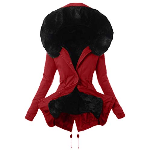 Winterjacke Damen Warm Gefüttert Wintermantel Damen Lang Parka Mit Verdicktem Trenchcoat Frauen Daunenmantel Dicke Kapuzenjacke Pelzkragen Fleecejacke Winter Teddy Mantel Mit Gürtel Jacke von FUPODD