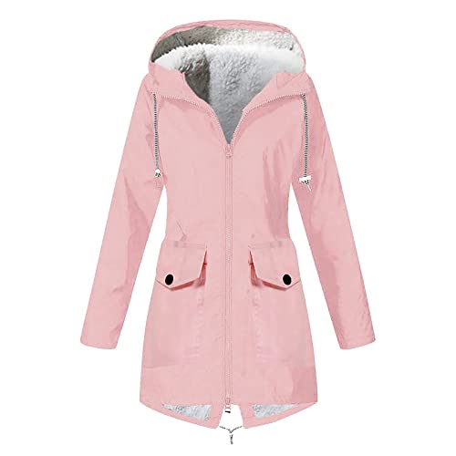 Winterjacke Damen Warm Teddyfleece Gefütterte Regenjacke Damen Wasserdicht Regenmantel Frauen Mit Kapuze Skijacke Outdoor Funktionsjacke Parka Winddicht Softshelljacke Zipper Übergangsjacke von FUPODD