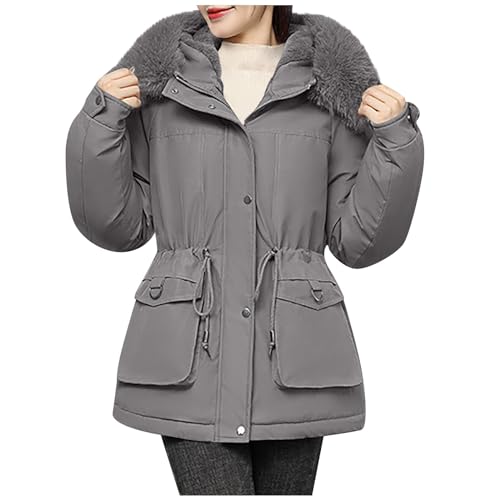 Wintermantel Damen Fellkapuze Innenfutter Winterjacke Frauen Warm Gefüttert Winterparka Dicke Mantel Winter Teddyfutter Jacke Elegant Parka Outdoor Mit Kapuze Winddicht Skijacke Innenfell von FUPODD