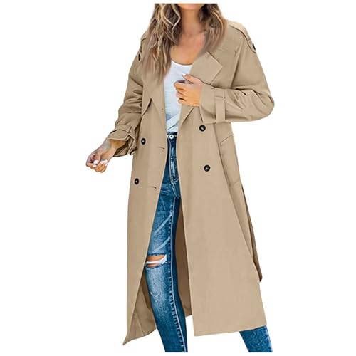 Wintermantel Damen Lang Damen-Jacken Elegant Jacke Damen Outdoor Parka Langer Trenchcoat Für Frauen Winterjacke Damen Warm Damen Mantel Winter Winter übergangsjacke Zweireihiger Windbreaker von FUPODD