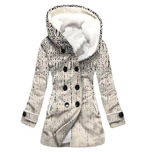 Wintermantel Damen Lang Daunenmantel Aufdruck Mantel Winterjacke Warm Gefüttert Übergangsjacke Fleecejacke Mit Kapuze Daunenjacke Dicke Jacke Winter Wollmantel Frauen Mit Taschen Damen-Jacken von FUPODD