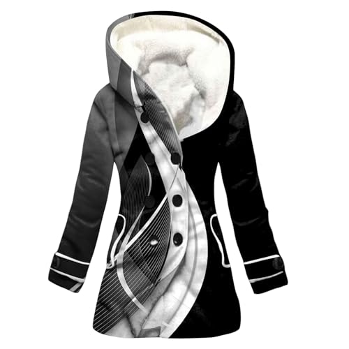 Wintermantel Damen Lang Daunenmantel Aufdruck Mantel Winterjacke Warm Gefüttert Übergangsjacke Fleecejacke Mit Kapuze Daunenjacke Dicke Jacke Winter Wollmantel Frauen Mit Taschen Damen-Jacken von FUPODD