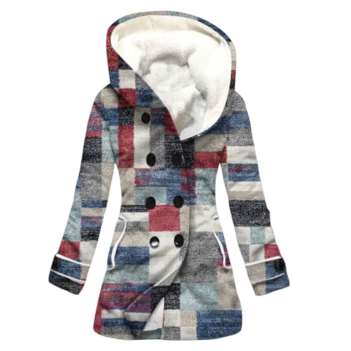 Wintermantel Damen Lang Daunenmantel Aufdruck Mantel Winterjacke Warm Gefüttert Übergangsjacke Fleecejacke Mit Kapuze Daunenjacke Dicke Jacke Winter Wollmantel Frauen Mit Taschen Damen-Jacken von FUPODD