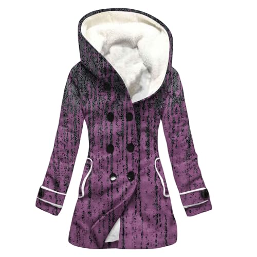 Wintermantel Damen Lang Daunenmantel Aufdruck Mantel Winterjacke Warm Gefüttert Übergangsjacke Fleecejacke Mit Kapuze Daunenjacke Dicke Jacke Winter Wollmantel Frauen Mit Taschen Damen-Jacken von FUPODD