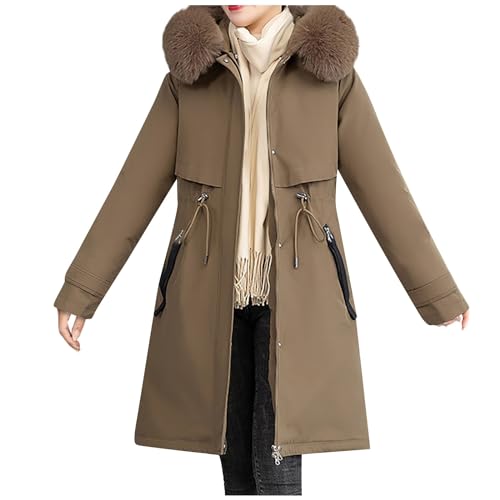 Wintermantel Damen Lang Daunenmantel Frauen Mit Kapuze Fellkragen Winterjacke Damen Warm Winterparka Verdickene Steppmantel Zipper Parka Daunenjacke Puffer Jacke Mantel Winter Outdoorjacke von FUPODD
