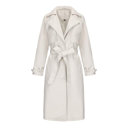 Wintermantel Damen Lang Elegant Ledermantel Revers Trenchcoat Damen Mit Knöpfen Lederjacke Mantel Winter Jacke Einfarbig Cardigan Winterjacke Frauen Warm Übergangsmantel Mit Gürtel Windjacke von FUPODD