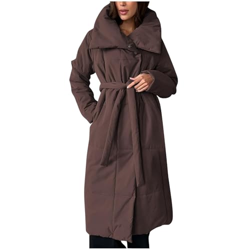 Wintermantel Damen Lang Elegant Mit Gürtel Winterjacke Damen Warm Daunenmantel Frauen Dicke Steppmantel Puffer Jacke Mantel Mit Taschen Daunenjacken Winterparka Outdoor Damenmantel Winter von FUPODD