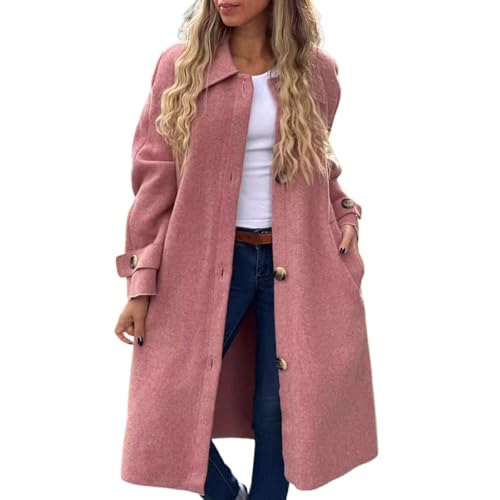 Wintermantel Damen Lang Elegant Trenchcoat Damen Mit Knöpfen Wollmantel Damen Revers Mantel Winter Winddichter Jacke Einfarbig Cardigan Winterjacke Frauen Warm Übergangsmantel Windjacke von FUPODD