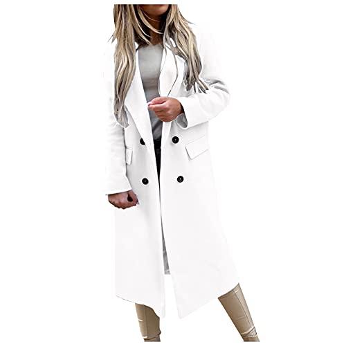 Wintermantel Damen Lang Elegant Trenchcoat Damen Zweireiher Damenmantel Winddichter Mantel Damen Winter Winterjacke Damen Warm Langer Wollmantel Frauen Umlegekragen Longsleeve Einfarbige Coat von FUPODD
