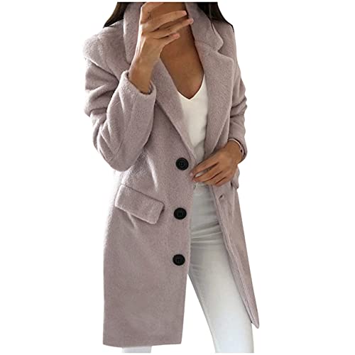 Wintermantel Damen Lang Elegant Winterjacke Damen Warm Langer Trenchcoat Damen Mit Knöpfen Damenmantel Winddichter Mantel Damen Winter Wollmantel Frauen Umlegekragen Coat Einfarbige Cardigan von FUPODD