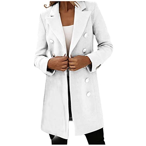 Wintermantel Damen Lang Elegant Winterjacke Damen Warm Wollmantel Damen Winter Mantel Frauen Zweireihiger Übergangsjacke Damen Einfarbig Trenchcoat Langer Jacke Reverskragen Outwear Coat von FUPODD