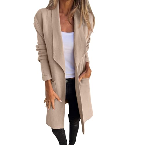 Wintermantel Damen Lang Elegant Wollmantel Damen Winter Herbstmantel Tweed Jacke Leichte Mantel Mit Reversekragen Übergangsjacke Frauen Lässiges Trenchcoat Damen Mit Taschen Kaschmirmantel von FUPODD