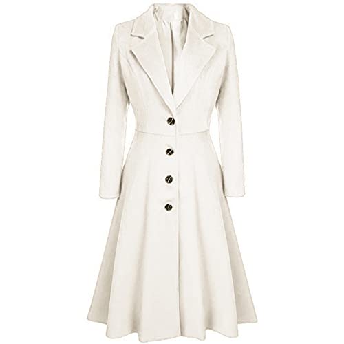 Wintermantel Damen Lang Elegant Wollmantel Damen Winter Mantel Frauen A-Linie Winterjacke Damen Warm Wintercoat Revers Parka Mit Knöpfen Coat Winddichter Trenchcoat Tweed Jacke Outwear von FUPODD