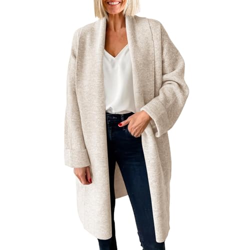 Wintermantel Damen Lang Elegant Wollmantel Damen Winter Tweed Jacke Frauen Mantel Winter Einfarbig Trenchcoat Revers Winterjacke Locker Windbreaker Übergangsjacke Warme Wolljacke Windjacke von FUPODD