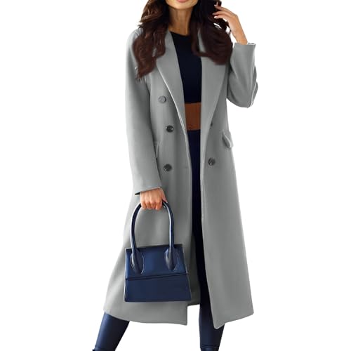 Wintermantel Damen Lang Elegant Wollmantel Frauen Winter Winterjacke Warm Wolle Trenchcoat Zweireihiger Tweed Jacke Mantel Schlanke Windbreaker Revers Übergangsjacke Windjacke Outwear Coat von FUPODD